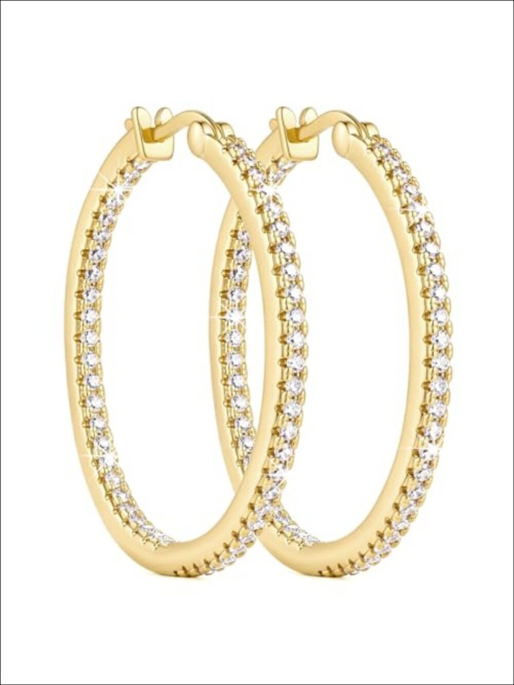 14k Gold Plated Cubic Zirconia Hoop Earrings for Women 35mm